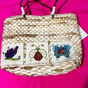SALE! Quacker Factory Vintage/new Sequin Straw Bag - Butterfly, Ladybug closure